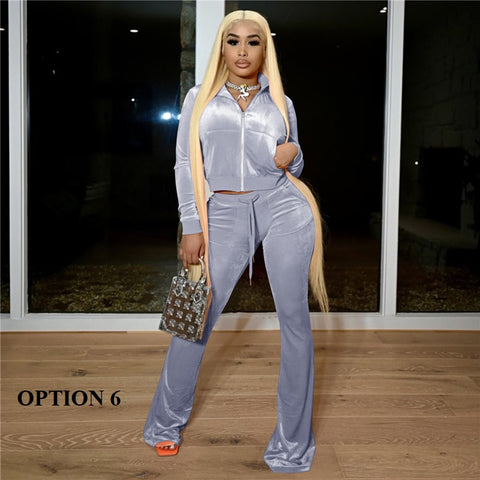 New Long Sleeve Jacket + Flare Pants Outfits Two Piece Set CODE: KAR1371