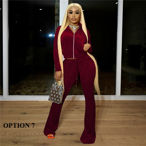 New Long Sleeve Jacket + Flare Pants Outfits Two Piece Set CODE: KAR1371