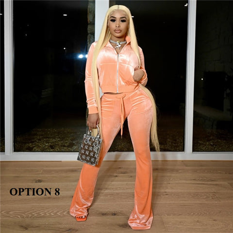 New Long Sleeve Jacket + Flare Pants Outfits Two Piece Set CODE: KAR1371