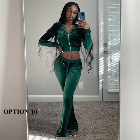 New Long Sleeve Jacket + Flare Pants Outfits Two Piece Set CODE: KAR1371