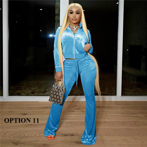 New Long Sleeve Jacket + Flare Pants Outfits Two Piece Set CODE: KAR1371