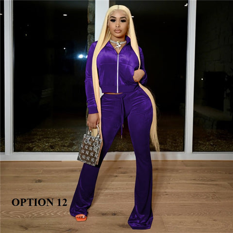 New Long Sleeve Jacket + Flare Pants Outfits Two Piece Set CODE: KAR1371