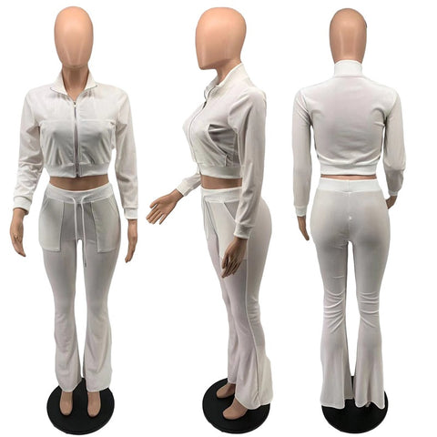New Long Sleeve Jacket + Flare Pants Outfits Two Piece Set CODE: KAR1371