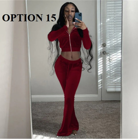 New Long Sleeve Jacket + Flare Pants Outfits Two Piece Set CODE: KAR1371