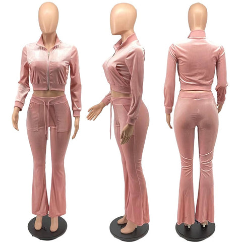 New Long Sleeve Jacket + Flare Pants Outfits Two Piece Set CODE: KAR1371