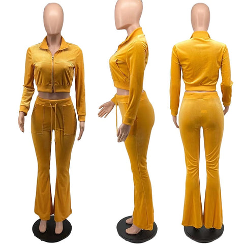 New Long Sleeve Jacket + Flare Pants Outfits Two Piece Set CODE: KAR1371