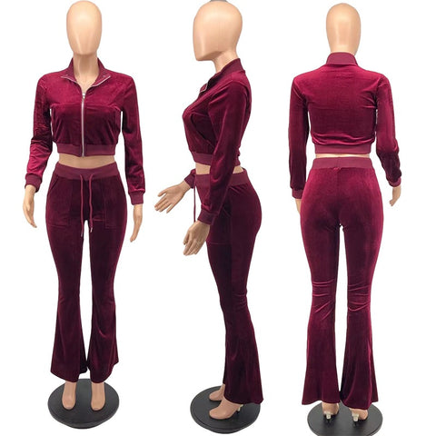 New Long Sleeve Jacket + Flare Pants Outfits Two Piece Set CODE: KAR1371