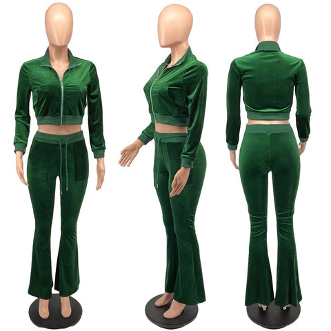 New Long Sleeve Jacket + Flare Pants Outfits Two Piece Set CODE: KAR1371