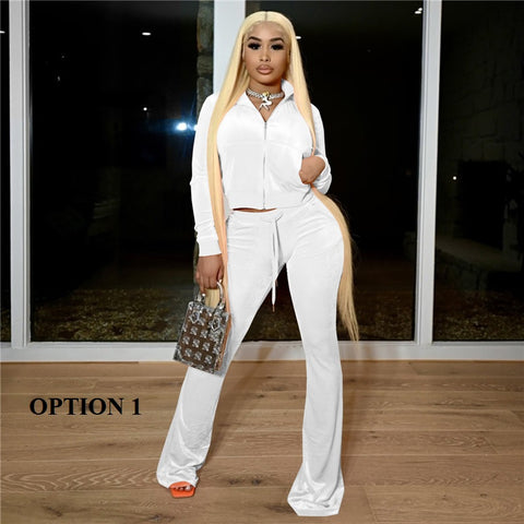 New Long Sleeve Jacket + Flare Pants Outfits Two Piece Set CODE: KAR1371