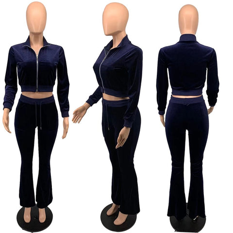 New Long Sleeve Jacket + Flare Pants Outfits Two Piece Set CODE: KAR1371