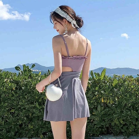 New Bow Tie Tubular Top Sling Pleated High Waist Rope Openwork Swimsuit CODE: KAR1372