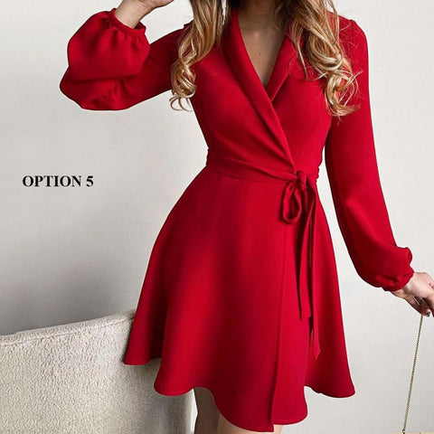 New Floral Print Patchwork Long Sleeve Turn Down Collar Elegant Party Dress CODE: KAR1377