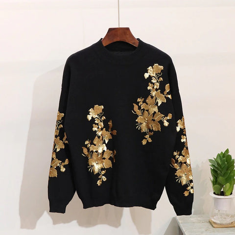 New Autumn Floral Embroidery High Quality Long Sleeve Round Neck Two Piece Set CODE: KAR1380