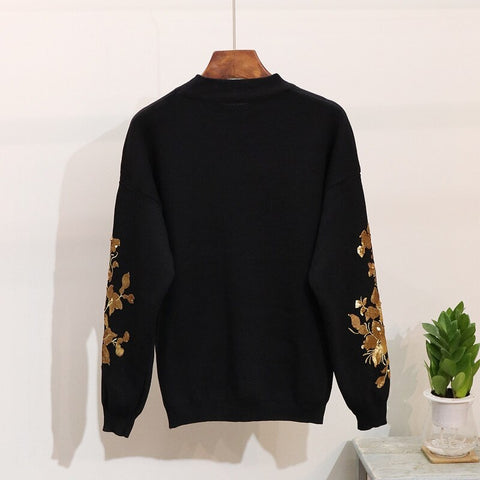 New Autumn Floral Embroidery High Quality Long Sleeve Round Neck Two Piece Set CODE: KAR1380