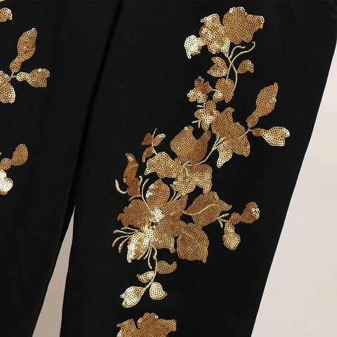 New Autumn Floral Embroidery High Quality Long Sleeve Round Neck Two Piece Set CODE: KAR1380