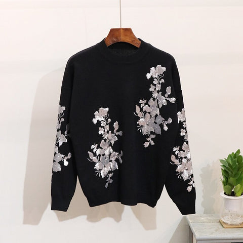 New Autumn Floral Embroidery High Quality Long Sleeve Round Neck Two Piece Set CODE: KAR1380