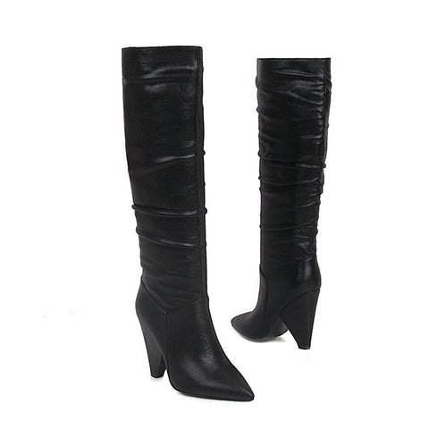 Sequined Leather High Heel Pointed Toe Long Boots CODE: KAR1389