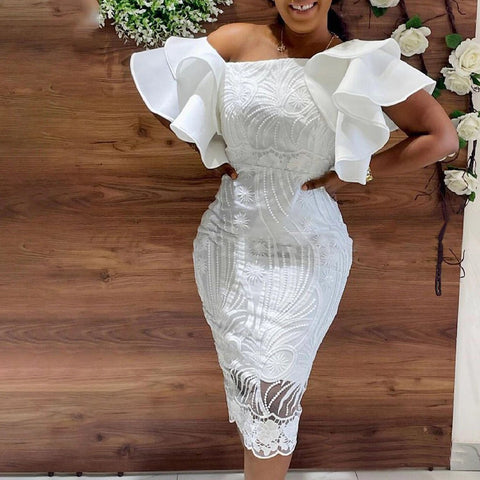 Classy High Waist Ruffle Fashion Lace Elegant Party Dress CODE: KAR1391