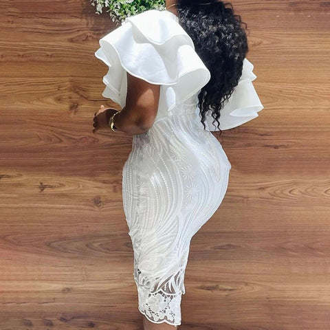 Classy High Waist Ruffle Fashion Lace Elegant Party Dress CODE: KAR1391