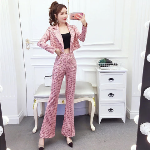 New Crop Top Jacket High Waist Pant 2 Piece Set CODE: KAR1397