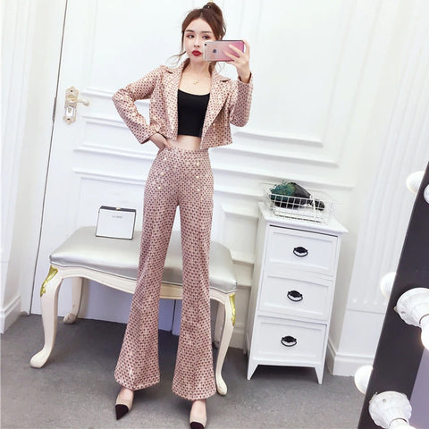 New Crop Top Jacket High Waist Pant 2 Piece Set CODE: KAR1397