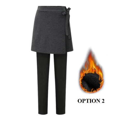 Winter Plus Size 6XL Warm Leggings Thicken Fleece Velvet Fake Two-Piece Pants Skirt CODE: KAR1399