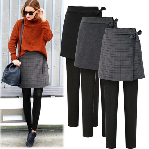 Winter Plus Size 6XL Warm Leggings Thicken Fleece Velvet Fake Two-Piece Pants Skirt CODE: KAR1399