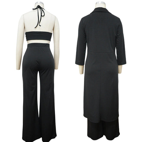 3 Piece Suit, Wide Leg Pants, Suspenders, V-Neck, Matching Three Piece Set CODE: KAR1400