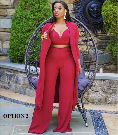 3 Piece Suit, Wide Leg Pants, Suspenders, V-Neck, Matching Three Piece Set CODE: KAR1400