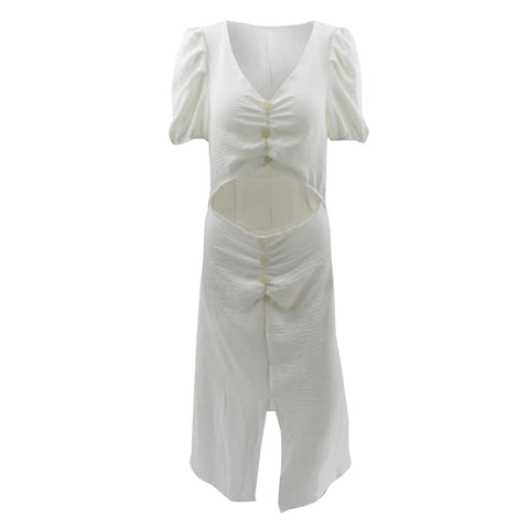 Sexy Puff Sleeve Hollow Out High Split Bodycon Party Dress CODE: KAR1401