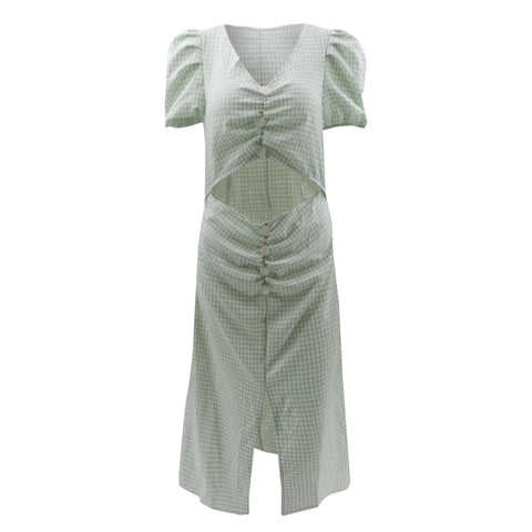 Sexy Puff Sleeve Hollow Out High Split Bodycon Party Dress CODE: KAR1401