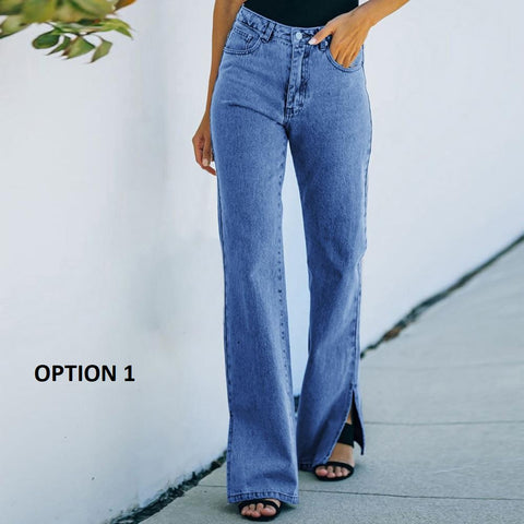 Autumn Mid Waist Straight Slit Stretchy Skinny Multi Pocket Denim Jeans CODE: KAR1403