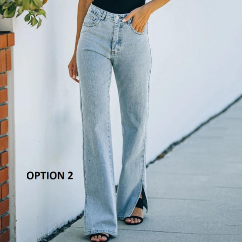 Autumn Mid Waist Straight Slit Stretchy Skinny Multi Pocket Denim Jeans CODE: KAR1403