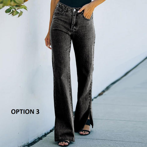 Autumn Mid Waist Straight Slit Stretchy Skinny Multi Pocket Denim Jeans CODE: KAR1403