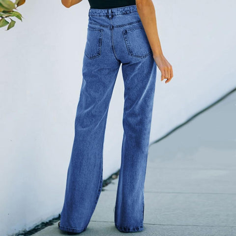 Autumn Mid Waist Straight Slit Stretchy Skinny Multi Pocket Denim Jeans CODE: KAR1403