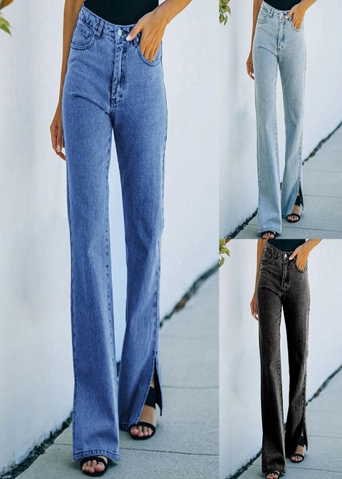 Autumn Mid Waist Straight Slit Stretchy Skinny Multi Pocket Denim Jeans CODE: KAR1403