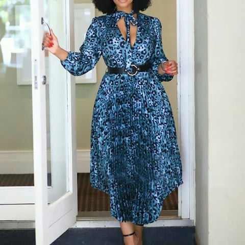 New Pleated Long Sleeve Streetwear V-Neck High Waist Dress CODE: KAR1405