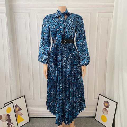 New Pleated Long Sleeve Streetwear V-Neck High Waist Dress CODE: KAR1405