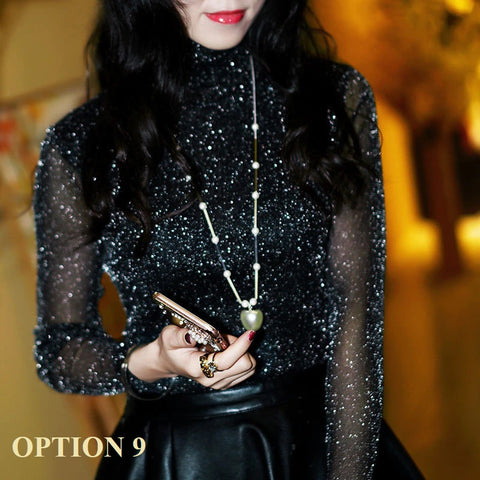 Sexy shiny sheer mesh with long sleeves elegant fashionable blouse CODE: KAR1413