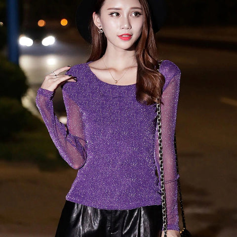 Sexy shiny sheer mesh with long sleeves elegant fashionable blouse CODE: KAR1413