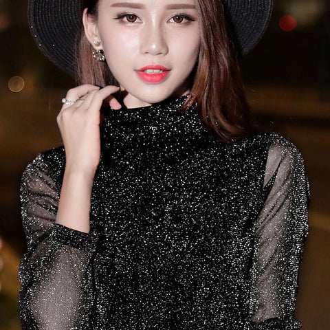 Sexy shiny sheer mesh with long sleeves elegant fashionable blouse CODE: KAR1413