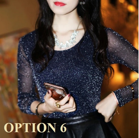 Sexy shiny sheer mesh with long sleeves elegant fashionable blouse CODE: KAR1413