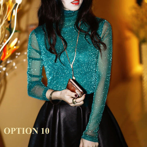Sexy shiny sheer mesh with long sleeves elegant fashionable blouse CODE: KAR1413