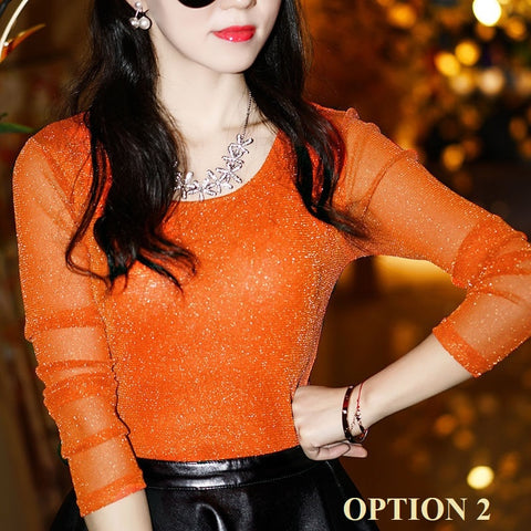 Sexy shiny sheer mesh with long sleeves elegant fashionable blouse CODE: KAR1413
