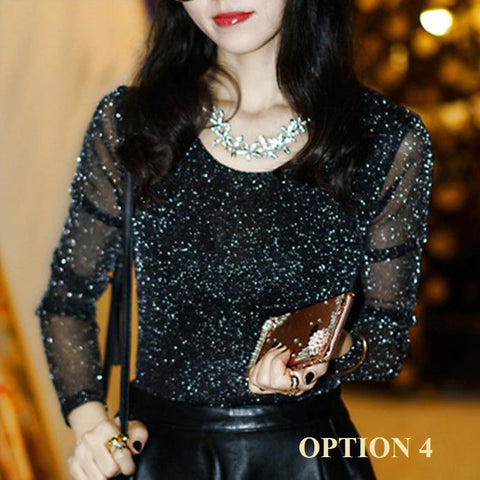 Sexy shiny sheer mesh with long sleeves elegant fashionable blouse CODE: KAR1413