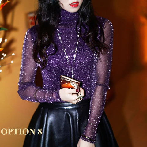 Sexy shiny sheer mesh with long sleeves elegant fashionable blouse CODE: KAR1413
