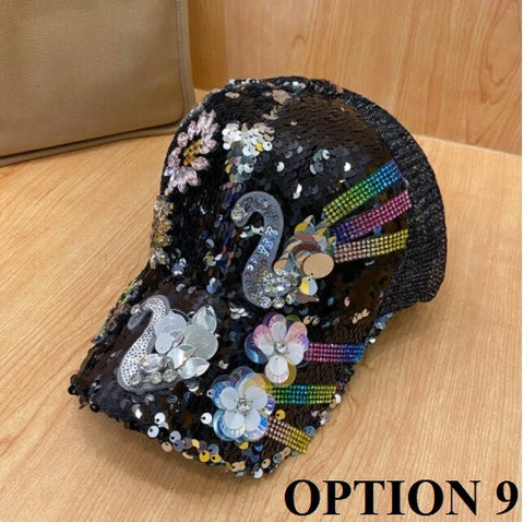 Outdoor Leisure Bead Sequin Diamond Inlay Shiny Light Decoration Baseball Cap CODE: KAR1415