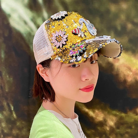 Outdoor Leisure Bead Sequin Diamond Inlay Shiny Light Decoration Baseball Cap CODE: KAR1415