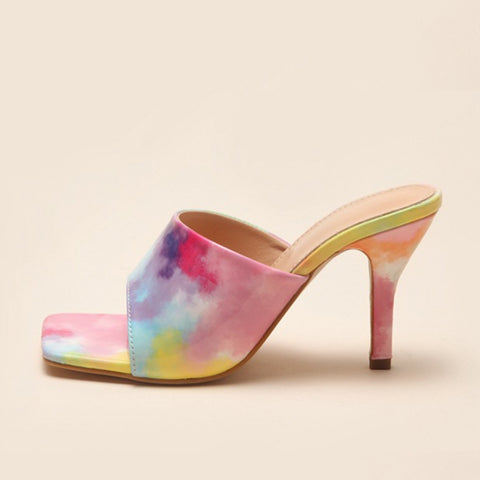 New Elegant  Rainbow Color High Heel Square Sandal CODE: KAR1419