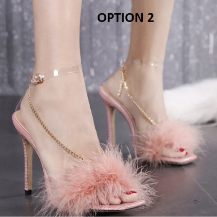 New Style with feathers, square toe, high heel CODE: KAR1421